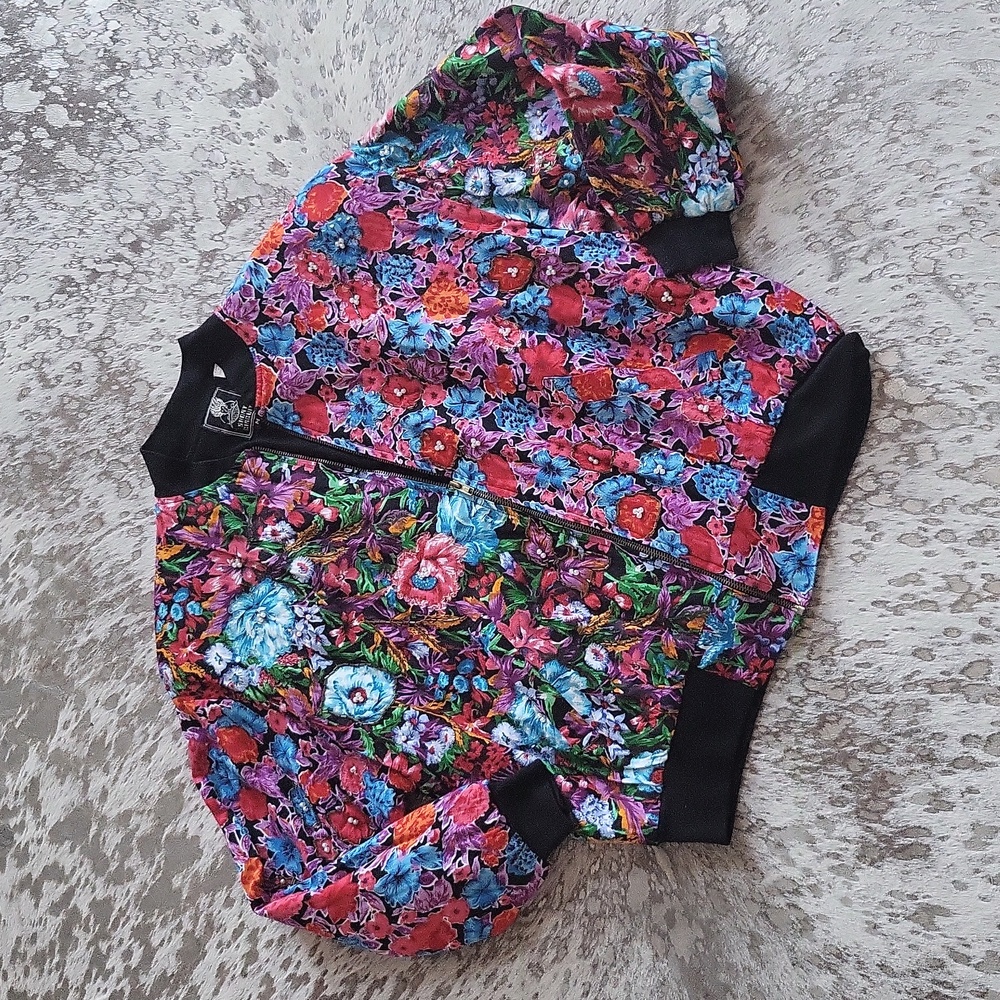 Short Circuit Vintage Beaded Embellished Bomber Jacket Floral SzM